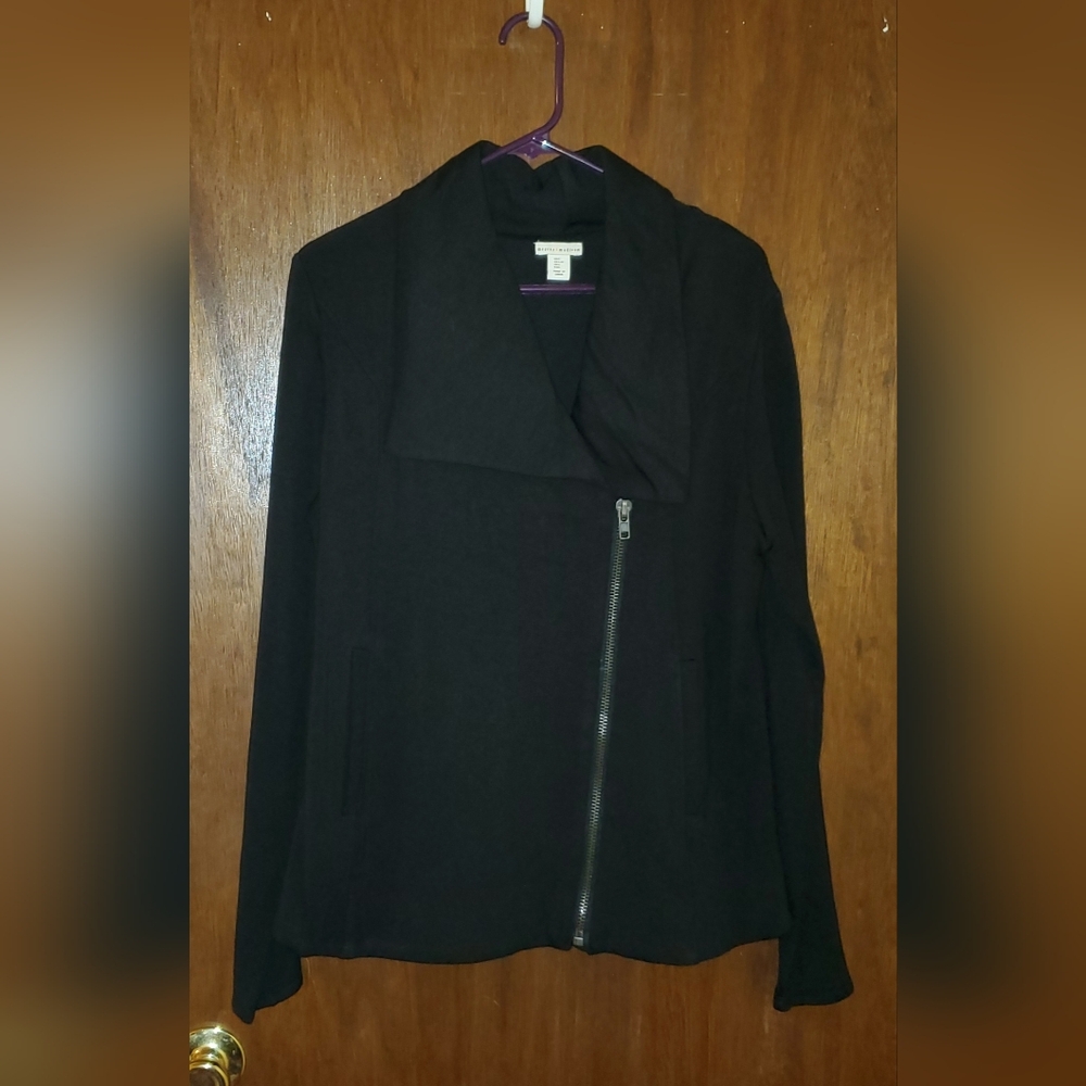 Mercer & Madison Black Heavy Knit Zipper Jacket Sz Large